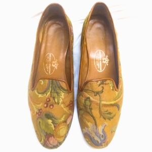 Stubbs & Wooten Palm Beach Brown Tan Floral Slippers Loafers Flats Womens 10